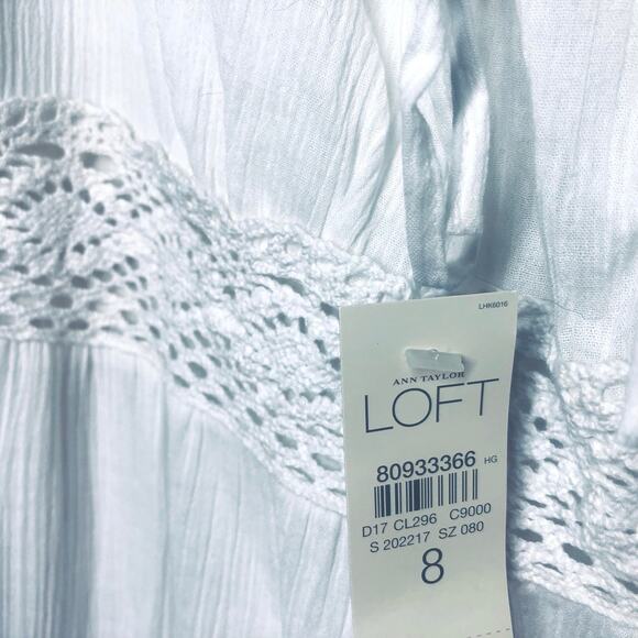 Ann Taylor LOFT NEW Size 8 Crochet Eyelet Tie Top Tiered White Midi Dress - Picture 10 of 10